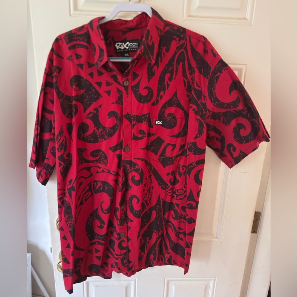 Rix Red and Black Casual Button Down Shirt with Bold Pattern